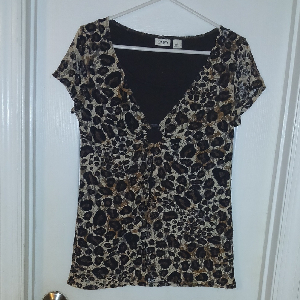Cato Women's Leopard Print Top - Black and Brown